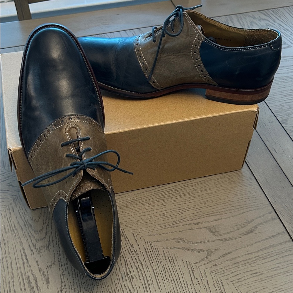 Cole Haan Two-Tone Leather Oxford Dress Shoes - Navy and Taupe